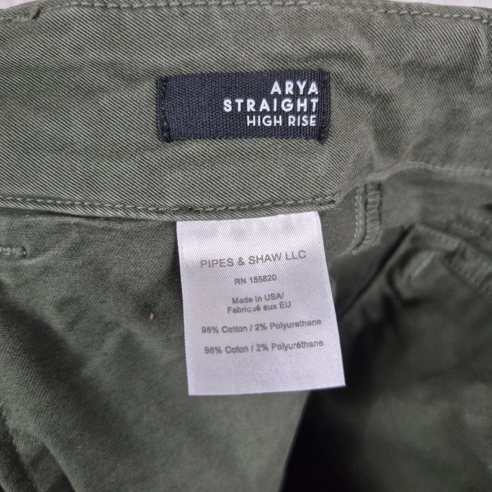 Veronica Beard Arya Straight High Rise Pants Army Green Button Fly Size 27/4 - Picture 7 of 11